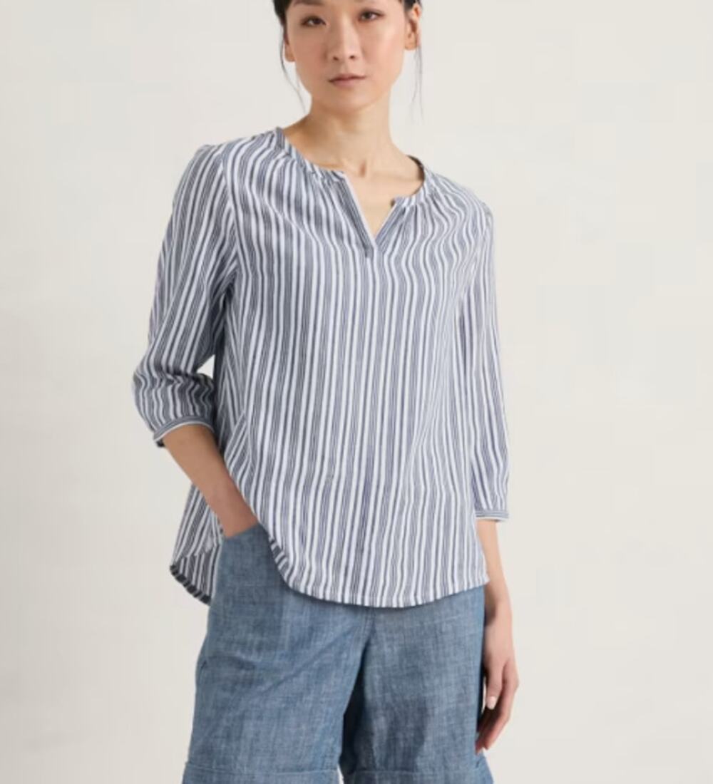 Sea Salt Cornwall Stone's Throw Striped 3/4 Sleeve Top 8 Medium